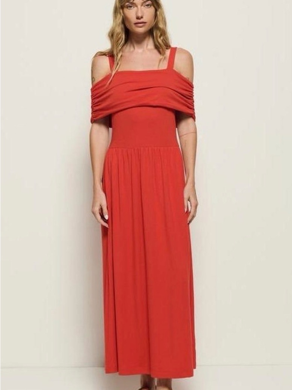 Nation LTD Coral-Red Off-Shoulder Maxi Dress